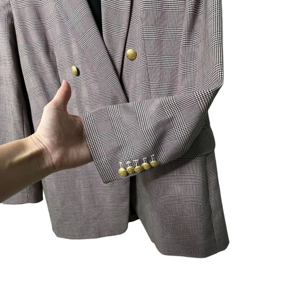 Court & Rowe Warwick Double-Breasted Houndstooth Plaid Blazer Sz 12 Gray Career - Picture 7 of 13